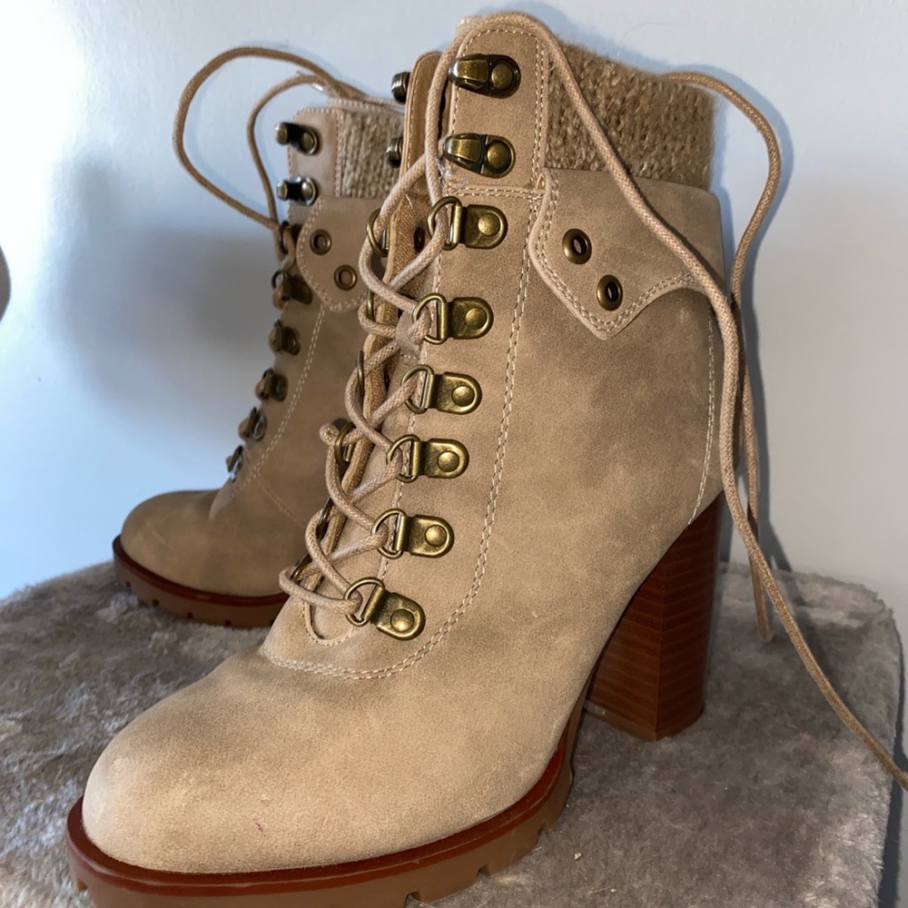 Brown lace up heeled boots